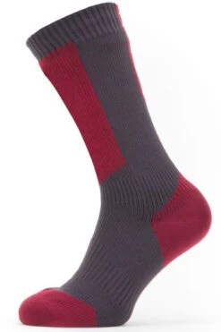 Sealskinz Waterproof Cold Weather Mid Length Sock With Hydrostop (Gray/Red/White)