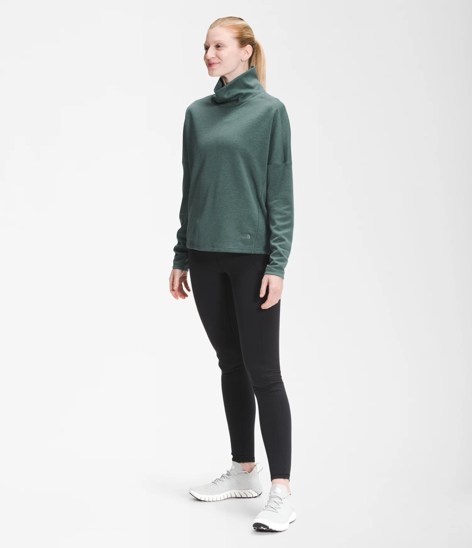 The North Face Women's EA Basin Funnel Neck Long SLeeve (HRM - Balsam Green Heather) 5 The North Face Women's EA Basin Funnel Neck Long SLeeve (HRM - Balsam Green Heather) - Image 3