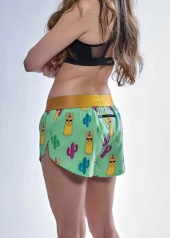 Women's Green Llamas 1.5" Split Shorts -Nike Store chicknlegs womens green llamas split running shorts rear view 1024x1024 2x aa163e88 83ad 4fad a627 23e8250271e6