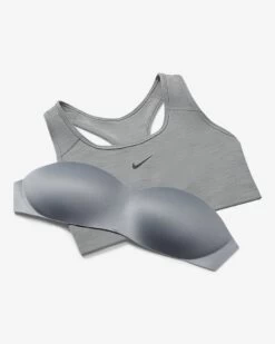 Nike Women’s Swoosh Medium-Support Padded Bra (084 - Smoke Grey/Pure/Black) -Nike Store dri fit swoosh womens medium support 1 piece pad sports bra sNSkxf