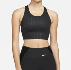 Nike DRI-FIT Swoosh Medium Support Printed Sports Bra (010 - Black)